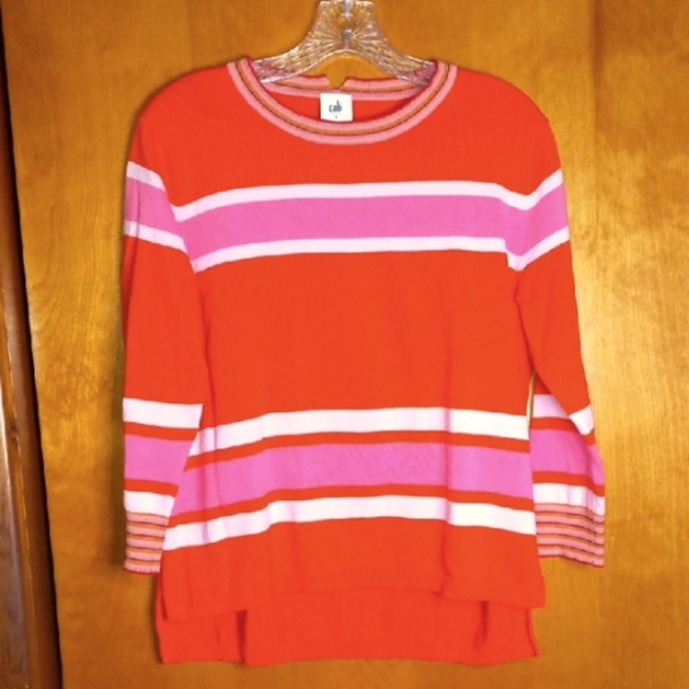 Anthopology Women’s Cabi Sweater Multi Color Stripe Block Pop Crop Size Small